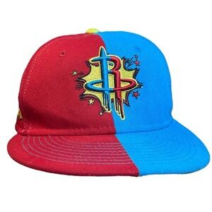 New Era X Hibbett Houston Rockets Holiday‎ Games Blue Red Yellow Size 7 1/2